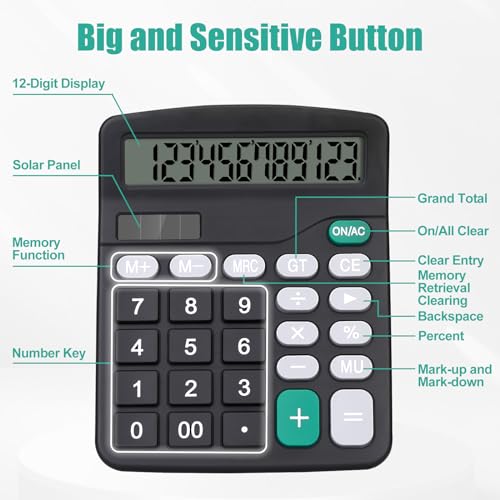 Desktop Calculator, Black Calculator Big Buttons, 12-Digits - color: Black1