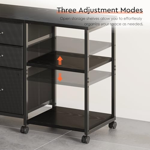 Maihail 3 Drawer File Cabinet with Wheels with Open Storage Shelf, Black - color: Black