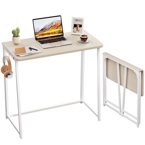 WOHOMO Folding Desk, 31.5" Foldable Computer Table for Small Spaces, Oak | Easy Assembly and Fold, Sturdy Home office desks for Study Bedroom Dorm Space Saving Writing Work Apartment - color: Beige, size: Small Size:31.5 x 15.7