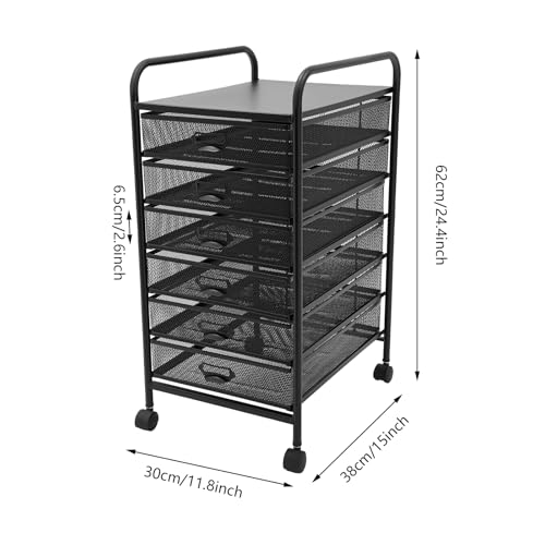 Rolling File Cabinet with 6 Drawers, Filing Cart Under Desk Storage Office Organizer with Table Top & Wheels, Utility Cart File Folder Printer Stand, L11.8×D15×H24.4in, Black - size: 6 Tier