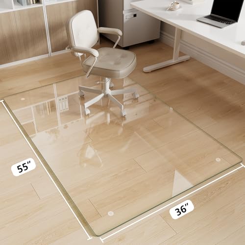 Glass Chair Mat 36" x 55" Tempered Glass Office Chair Mat - color: Transparent, size: 55" x 36"