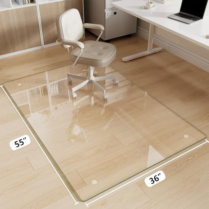 Glass Chair Mat 36" x 55" Tempered Glass Office Chair Mat - color: Transparent, size: 55" x 36"
