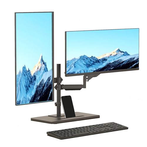 Suptek Freestanding Dual Monitor Stand for 2 Screens up to 35 Inches, Height Adjustable Monitor Arms Hold 24.25 lbs Each, Full Motion Dual Monitor Mount with Large Stable Base, VESA 75/100 - size: 17"-35"