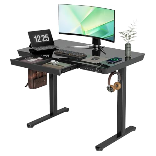 Claiks Glass Standing Desk with Drawers & USB Ports 40x24 Inch, Black - color: Black, size: 40 inch