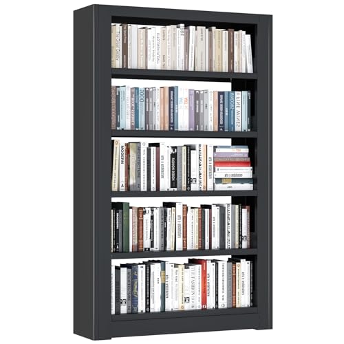 5-Tier Expandable Metal Bookshelf, 69" H x 36" W Heavy Duty Black Bookcase, Adjustable Storage Shelves, 280lbs Per Layer Capacity for Living Room Office Bedroom - color: Black, size: Heavy 36"W