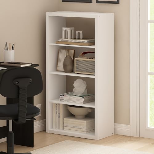 Furinno Viola Book Shelf, 4-Tier Bookshelf, Extra Thick Frame Bookcase with Open Shelf, Open Back Design, 11.3" x 23.2" x 45.4", for Living Room, Bedroom, Home Office, White - color: White, size: 4-Tier, Thick Frame