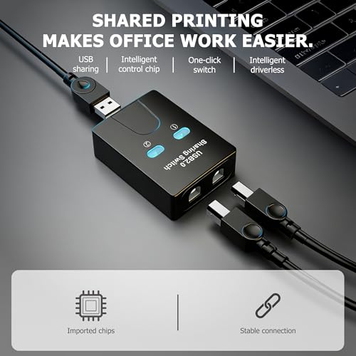 USB2.0 Print Sharer Adapter 2 in 1 Out 2-Port USB B Printer Sharer Switcher for Laptops,Desktop Computers,Printers etc
