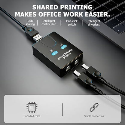 USB2.0 Print Sharer Adapter 2 in 1 Out 2-Port USB B Printer Sharer Switcher for Laptops,Desktop Computers,Printers etc