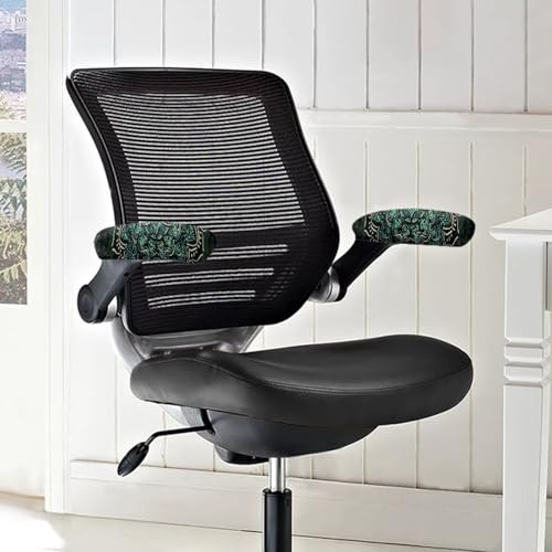 2Pcs Office Chair Armrest Covers for Home, Boho Mandala Flower Print Office Chair Armrest Slipcovers, Removable Washable Office Chair Arm Rest Covers, Black and Green - color: Black and Green - Boho Mandala Flower