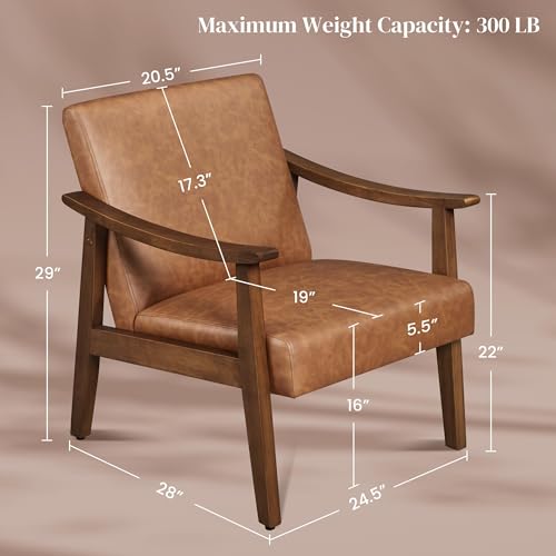 Yaheetech Accent Chairs Set of 2, Mid-Century Faux Leather Armchairs Brown - color: Brown