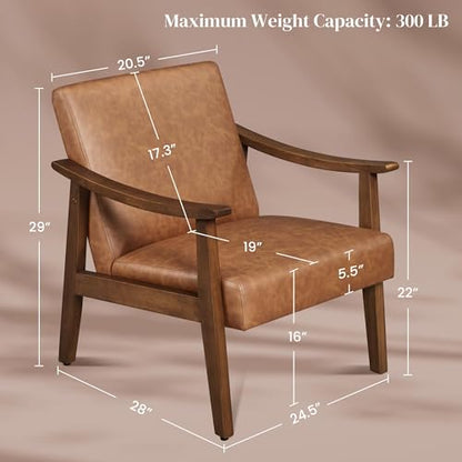 Yaheetech Accent Chairs Set of 2, Mid-Century Faux Leather Armchairs Brown - color: Brown
