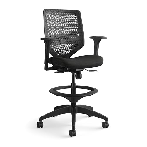 HON Solve Ergonomic Stool, Office Chair, Footring, ReActiv Back, Black - color: Black - Reactiv Back - Stool