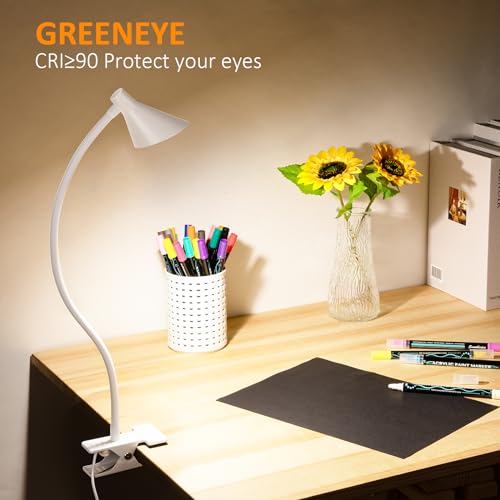 LiFMIRA Desk Lamp Clip on Light USB Reading Light 3 Color Modes White | 10 Dimmable Brightness Eye Care Clamp Desk Lamp Flexible Gooseneck Book Light for Reading in Bed and Desk - color: White