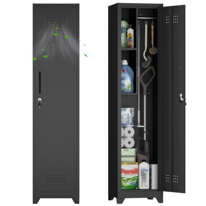 Utility Closet for Cleaning Supplies, Black Metal Storage Cabinet - color: 65"h 1 Door - Black