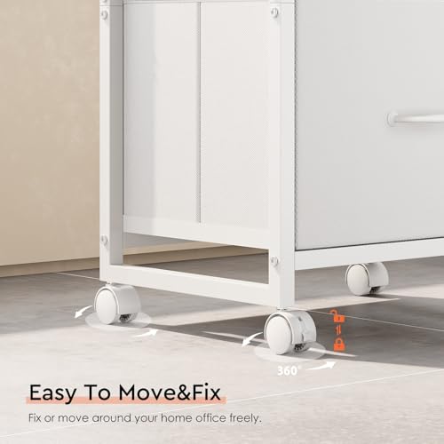Maihail 3 Drawer File Cabinet with Wheels with Open Storage Shelf, White | Rolling Printer Stand Fabric Lateral Filing Cabinet for Home Office - color: White