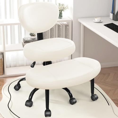 Criss Cross Office Chair - ADHD Cross Legged Chair with Wheels - Adjustable Height Ergonomic Kneeling Desk Chairs for Meditation Yoga Home Office with Backrest, 360°Rotating Footrest -White