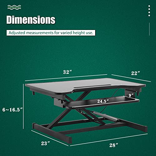 PayLessHere 32" Standing Desk Converter,Height Adjustable Desk Riser | Computer Workstation Standard Office Stand Up Desktop Gas Lift Sit-Stand Large Working Area Platform Riser - size: 32 In