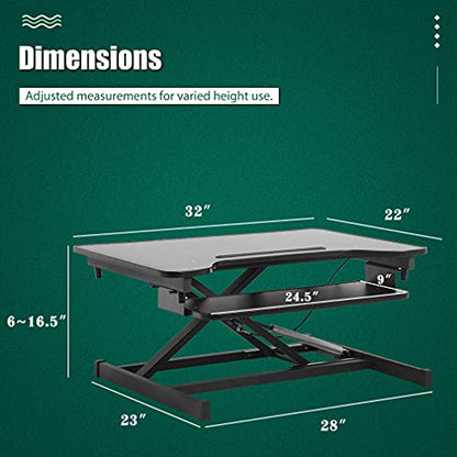 PayLessHere 32" Standing Desk Converter,Height Adjustable Desk Riser | Computer Workstation Standard Office Stand Up Desktop Gas Lift Sit-Stand Large Working Area Platform Riser - size: 32 In