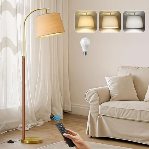 G-SAFAVA Real Wood Floor Lamps for Living Room Bedroom, 62.5" Mid Century Modern Lamp Gold Standing Tall Arc Lamps with Foot Switch, Floor Lamps for Nursery Office Decor Corner Reading Room Light - color: Red & Gold