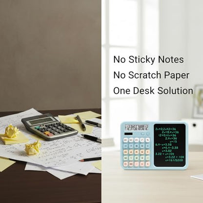 Calculator with Writing Tablet, Desktop Calculator with LCD Notepad, 12-Digit Large Display, Dual Power (Solar & AAA Battery), Erasable Memo Pad with Stylus for Office Finance School (White) - color: White