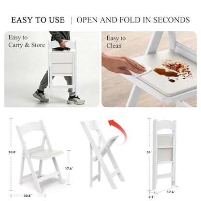 Nazhura Garden and Patio Folding Chair for Events and Wedding, Lightweight with Padded Seat, Water-Proof, Double Braced Frame, Non-Slip Feet, 350LB Capacity - color: White