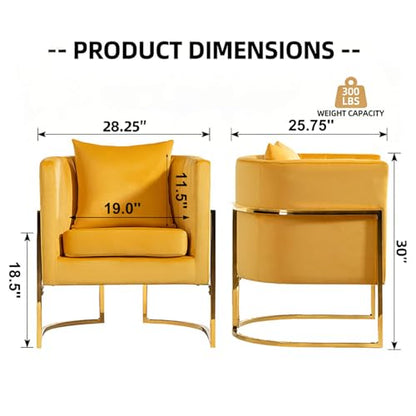 Velvet Accent Chair, Modern Barrel Arm Chair for Living Room/Bedroom/Guest Reception, Upholstered Club Armchair with Pillow & Gold Base, Yellow - color: Yellow, size: 1 PC