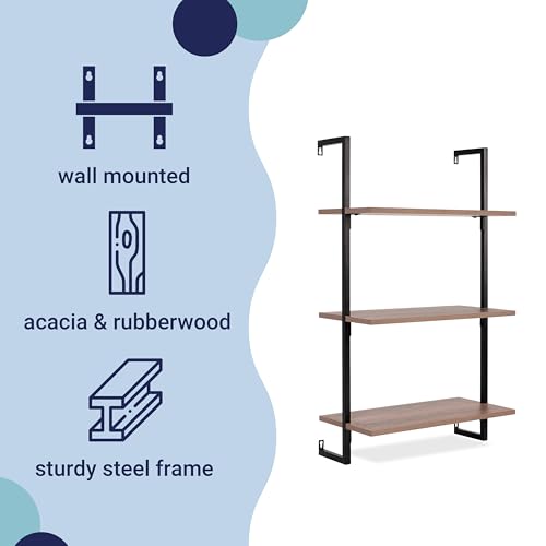 happimess Madera 3-Shelf Wall Mounted Bookcase 40.55", Brown/Black - color: Brown, size: 3-Tier 40.55"
