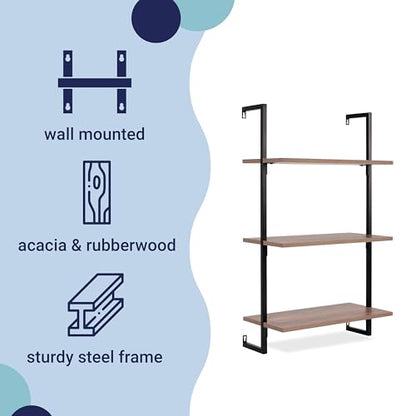 happimess Madera 3-Shelf Wall Mounted Bookcase 40.55", Brown/Black - color: Brown, size: 3-Tier 40.55"