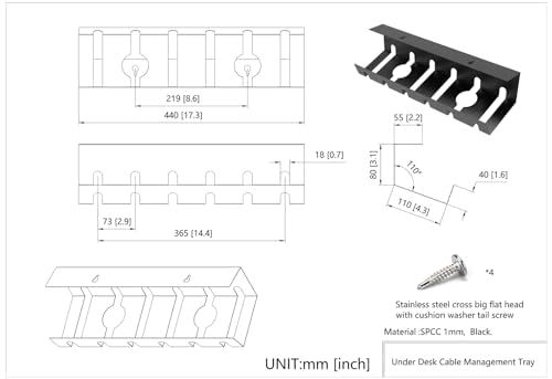2 Pcs of Under Desk Cable Management Tray for Easy Mounting | Metal U Channel Cable Organizer Box for Office, Home (UnderDeskCM)