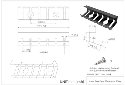 2 Pcs of Under Desk Cable Management Tray for Easy Mounting | Metal U Channel Cable Organizer Box for Office, Home (UnderDeskCM)