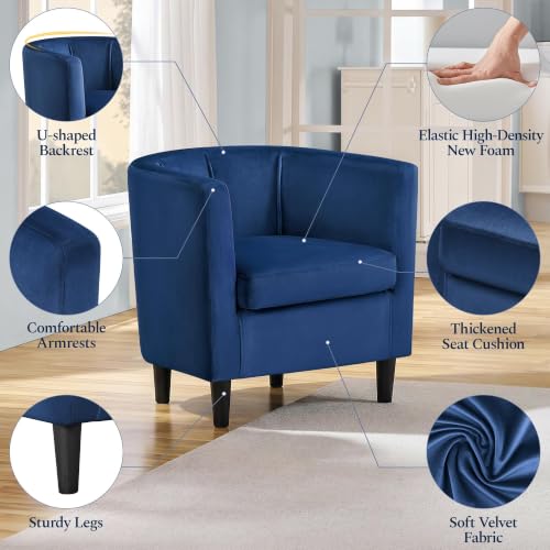 Yaheetech Barrel Accent Chairs Set of 2, Modern Armchairs, Blue | Soft Velvet Chair with High-Density Foam Seat, Upholstered Barrel Sofa Chair for Living Room Bedroom Waiting Room - color: Blue, size: Set of 2