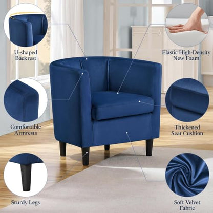 Yaheetech Barrel Accent Chairs Set of 2, Modern Armchairs, Blue | Soft Velvet Chair with High-Density Foam Seat, Upholstered Barrel Sofa Chair for Living Room Bedroom Waiting Room - color: Blue, size: Set of 2