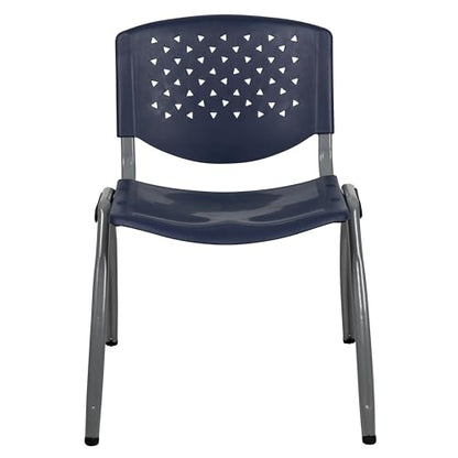 EMMA + OLIVER Home and Office Navy Plastic Stack Chair with Perforated Back | Powder Coated, 880 LBS. Weight Capacity - color: Navy