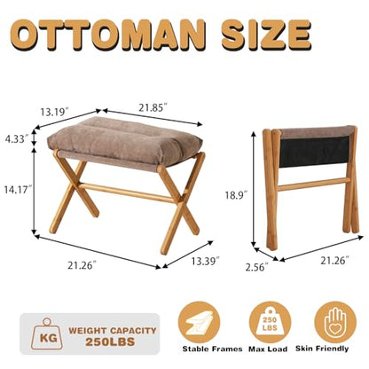 Baveke Folding Foot Stool, Small Accent Ottoman with Thick Cotton Cushion & Bamboo X Legs, Modern Padded Sofa Stool for Makeup Bedroom Living Room (Brown) - color: Light Brown, size: 21.3"D x 13.4"W x 18.5"H