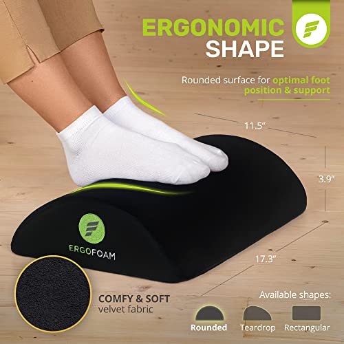 ErgoFoam Ergonomic Foot Rest Under Desk - Premium Velvet Soft Foam Footrest for Desk - Most Comfortable Desk Foot Rest in The World for Lumbar, Back, Knee Pain - Foot Stool Rocker (Black) - size: Regular