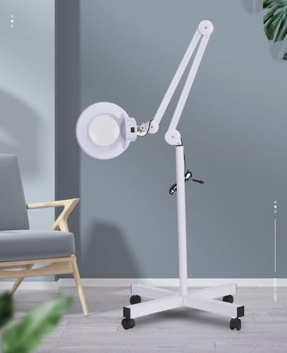 ANCHOR LANE Magnifying Glass with Light and Stand, 10x Lighted Magnifying Glass Floor Stand with Flexible Gooseneck & Spinner Wheels, Large LED Magnifying Lamp for Salon, Skincare & Beauty