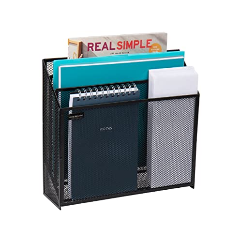 Mind Reader Vertical File Storage, Desktop Organizer, Workspace, Office, Metal Mesh, 12.5"L x 3.75"W x 11.5"H, Black - size: Single