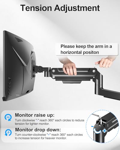 Monitor Wall Mount fits 22"-49" Ultrawide Flat & Curved Screens, Heavy Duty Single Monitor Wall Arm Holds 2.2 to 44 lbs, Full Motion Adjustable Wall Bracket, VESA Mount 75x75mm/100x100mm