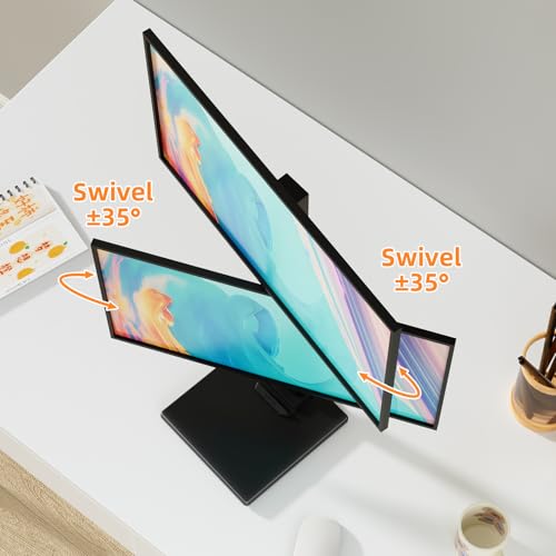 Suptek Dual Monitor Stand with Base for Two 13-36" Screen | Vertical Stack Screen, Free-Standing Monitor Riser, Swivel, Tilt, Height Adjustable - size: 13-36in(dual)