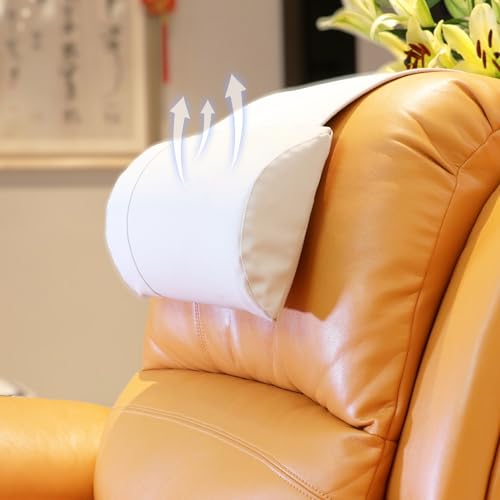 Non-Slip Memory Foam Neck Pillow for Recliner, Breathable Perforated Leather Adjustable Recliner Pillow for Pain Relief in Home, Office and Travel (Ivory) - color: Ivory