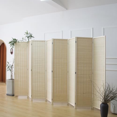 Furnnylane 8 Panel Bamboo Room Divider - 5.6 ft Tall Folding Privacy Screen, Natural Beige Freestanding Partition Wall (67" x 122.8", 8-Panel) - color: Beige, size: 8 Panel