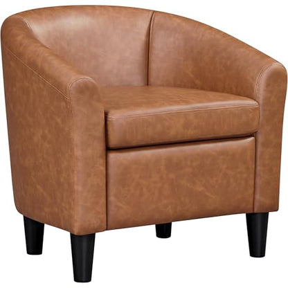 Topeakmart Faux Leather Accent Chair, 300 lb Cap, Brown | PU Leather Barrel Chairs, U-shaped Backrest, Foam Seat, 18" Seat Height, Solid Wood Legs - color: Brown, size: Set of 1