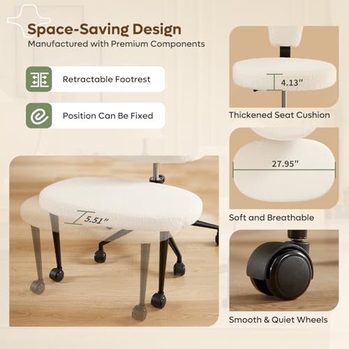 Extra Wide ADHD Cross Legged Office Chair, 360° Swivel Kneeling Meditation | Extra-wide cross-legged kneeling chair with reversible seat, 360° swivel, adjustable height—for ADHD, meditation & comfort - color: White
