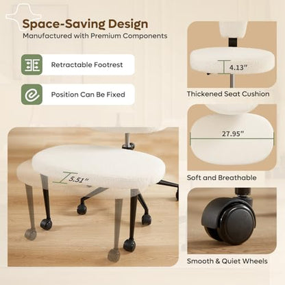 Extra Wide ADHD Cross Legged Office Chair, 360° Swivel Kneeling Meditation | Extra-wide cross-legged kneeling chair with reversible seat, 360° swivel, adjustable height—for ADHD, meditation & comfort - color: White