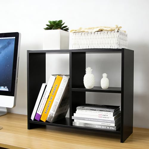 Jerry & Maggie Cubic 3-Tier Wooden Desk Organizer – Jet Black Free-Standing Office Storage Rack with Display Shelves for Home or Workspace, Perfect as Birthday Gift or Accessory Holder - color: Jet Black