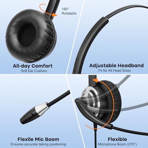 MKJ USB Headset for Computer Laptop, Noise Canceling Mic, in-line Control