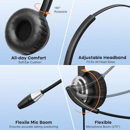 MKJ USB Headset for Computer Laptop, Noise Canceling Mic, in-line Control