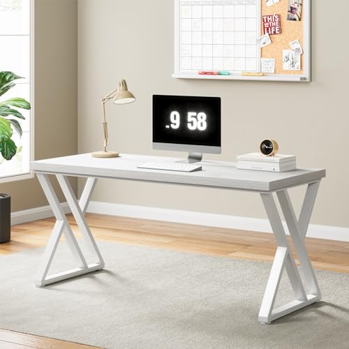 Tribesigns Writing Computer Desk, 55 inch Heavy Duty Study Desk with Z-Shaped Metal Leg, Modern Simple Home Office Computer Desk, White - color: White
