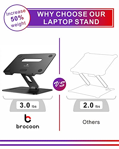 Adjustable MacBook Laptop Stand for Desk | Ergonomic Aluminum Laptop Riser with Heat-Vent, Compatible for 10-17" Laptops, Dark Black - color: BLSB-100