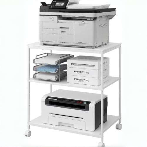 31.5" Heavy Duty Large Printer Stand with Adjustable Storage Shelf, White - color: White, size: 3-Tier